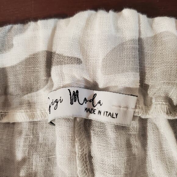 GiGi Moda Womens Camo Linen Wide Leg Crop Pull On Palazzo Pant Size 28 Italy - Picture 5 of 10